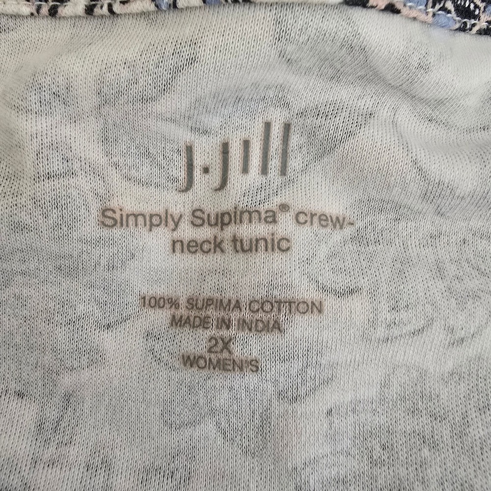 J. Jill Simply Supima Cotton Floral Crew Neck Tunic Top Blue White 2X Womens - Picture 6 of 8
